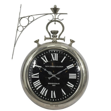 DecMode 16 Silver Stainless Steel Metal Pocket Watch Style Wall Clock