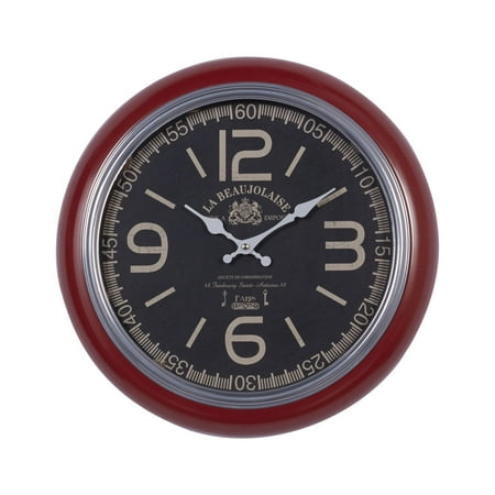 DecMode 17 x 17 In. Red Metal Vintage Wall Clock