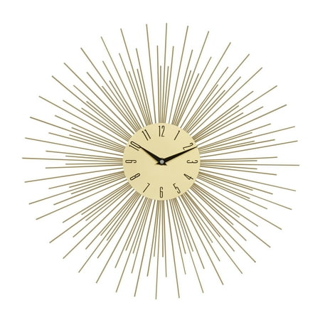 DecMode 19 Gold Metal Starburst Wall Clock with Black Accents