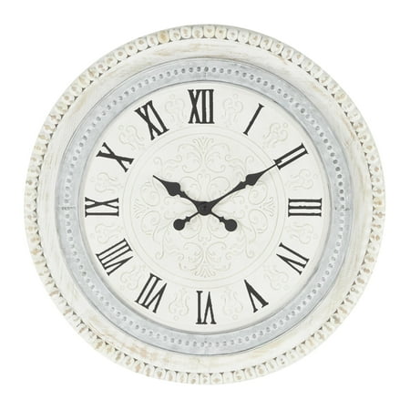 DecMode 22 White Wood Carved Beading Wall Clock