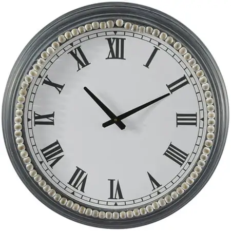 DecMode 23 White Metal Wall Clock with Beaded Accents