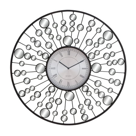 DecMode 26 Black Metal Starburst Radial Wall Clock with Mirrored Accents