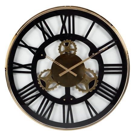 DecMode 32 Black Stainless Steel Metal Gear Wall Clock