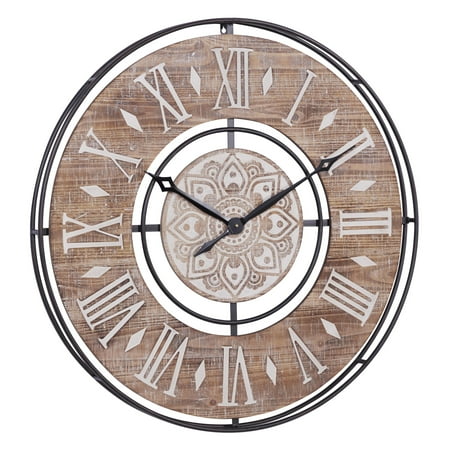 DecMode 34 Brown Metal Wall Clock with Wood Accents