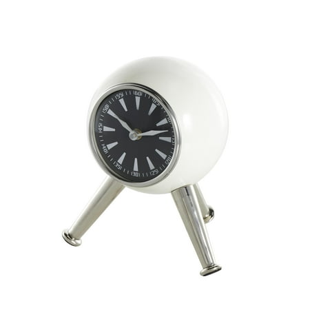 DecMode 9 Silver Aluminum Metal Orb Clock with Black Clockface and Silver Tripod Legs