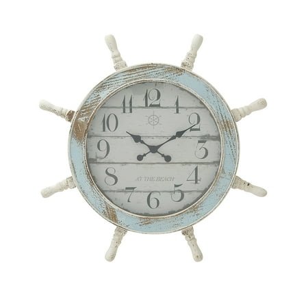 DecMode Blue/White Coastal Anchor Inspired Nautical Wall Clock, 23D