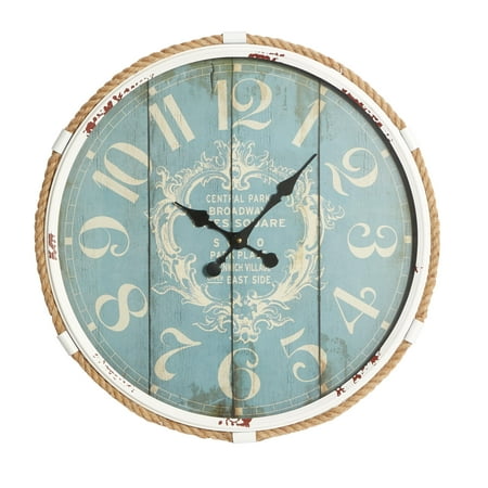 DecMode Coastal Turquoise/White Metal Round Wall Clock with Spade Shaped Clock Hands, 25D