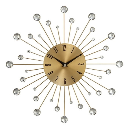 DecMode Gold Metal Glam Wall Clock, 15”L x 0.5”W x 15”H, Features Starburst Design