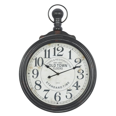 DecMode Vintage Wood Brown Pocket Watch Inspired Wall Clock, 28W x 39H