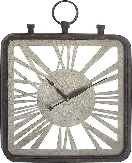 Deco 79 98149 Pocket Watch Metal and Wood Wall Clock, 34 x 26, Black/Gray