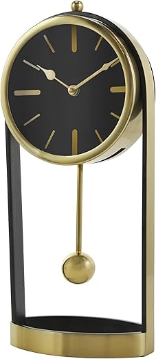 Deco 79 Aluminum Metal Decorative Clock Tall Mantel Clock with Swinging Ball Pendulum, Tabletop Clock 7