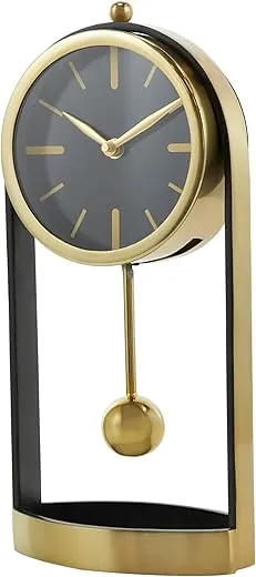 Deco 79 Aluminum Tall Clock with Swinging Ball Pendulum, 6" x 3" x 13", Gold