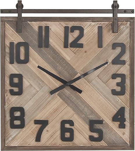 Deco 79 Industrial Wood Wall Clock, LARGE SIZE, Beige/Blue