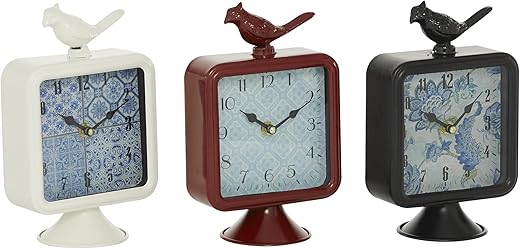 Deco 79 Metal Bird Decorative Clock Mantel Clock, set of 3 Tabletop Clock 6