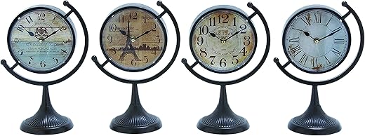 Deco 79 Metal Clock with Tilted Stand, Set of 4 12H, 8W, Black