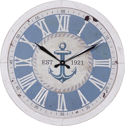 Deco 79 Metal Decorative Wall Clock Anchor Wall Clock for Home, Wall Clock for Room 24 x 24 x 2, White