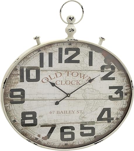 Deco 79 Metal Pocket watch Style Wall Clock, 36 x 3 x 32, White