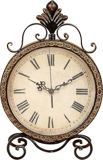 Deco 79 Metal Scroll Clock, 11 x 3 x 17, Brown