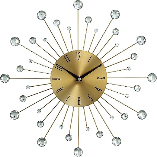 Deco 79 Metal Starburst Decorative Wall Clock Wall Clock for Home with Crystal Accents, Wall Clock for Room 14