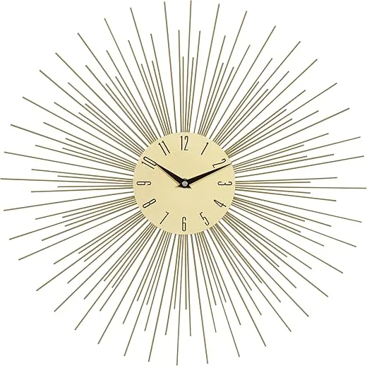 Deco 79 Metal Starburst Decorative Wall Clock Wall Clock for Home with Black Accents, Wall Clock for Room 19 x 1 x 19, Gold