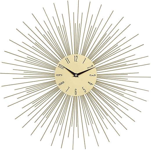 Deco 79 Metal Starburst Decorative Wall Clock Wall Clock for Home with Black Accents, Wall Clock for Room 19 x 1 x 19, Gold