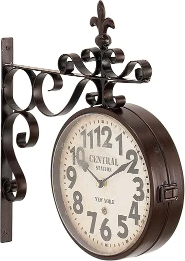 Deco 79 Metal Vintage Style Wall Clock with Scroll Designs, 15" x 3" x 16", Black