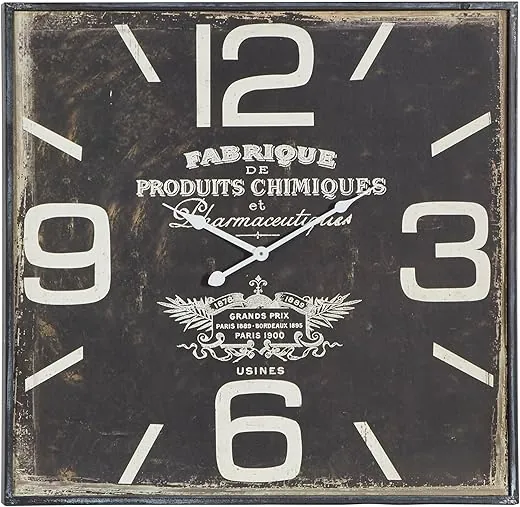 Deco 79 Vintage Wood Wall Clock, 23x23, Distressed Black Finish