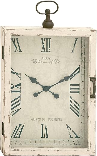 Deco 79 Wooden Decorative Wall Clock Pocket Watch Style Wall Clock for Home with Hinged Door, Wall Clock for Room 20" x 5" x 34", White