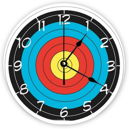 Decorative Silent No Ticking Wall Clock Archery Target Design Round Modern Wooden Clocks For Bedroom Living Room Home Office School Wall Art Decor, 15 Inches