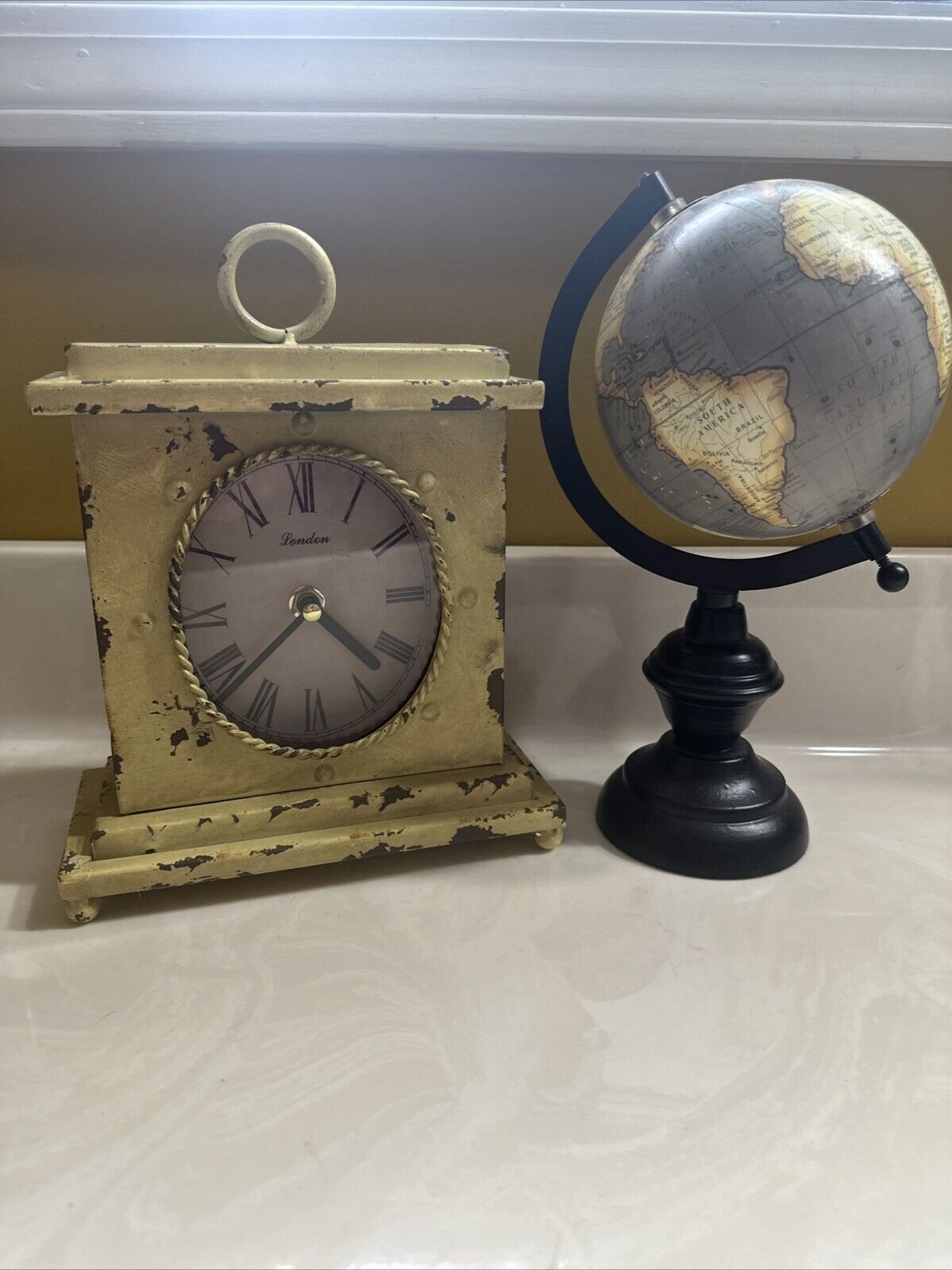 Decorative Tabletop Globe And Tabletop Clock Set