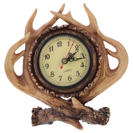 Deer Horn Alarm Clock Creative Western Style Decorative Table Clock for Home Living Room Household Bedroom Bar without Battery