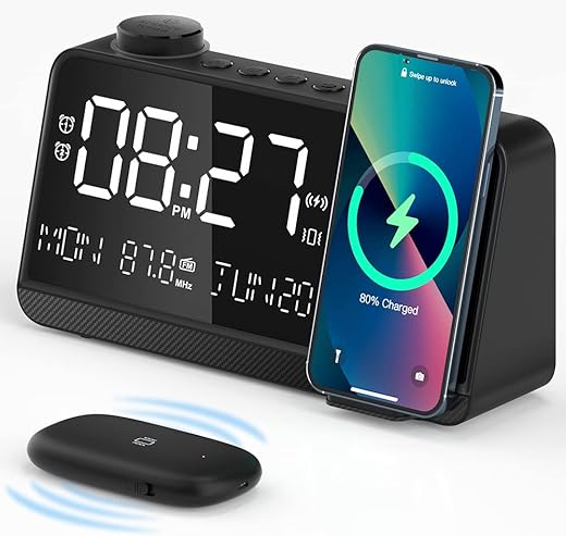 Dekala Digital Alarm Clocks for Bedrooms, Bed Shaker Alarm Clock for Heavy Sleepers, Dual Alarms, 15W Wireless Charging, FM Radio, Large Display Dimmable, Vibrating