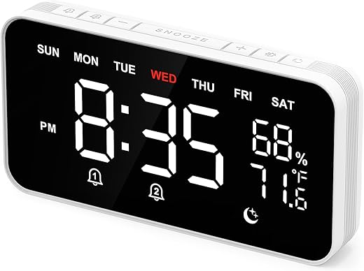 Dekala Digital Alarm Clocks for Bedrooms, Loud Alarm Clock for Heavy Sleepers, Temperature & Humidity Detect, Dual Alarms Weekday/Weekend Mode, Large Display Auto Dimmer, 9 Ringtones, Modern