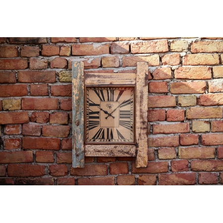 De Kulture Works Handcrafted Reclaimed Wood Rectangular Vintage Wall Clock Collectible Timepieces, 43x61 CMS (LW)