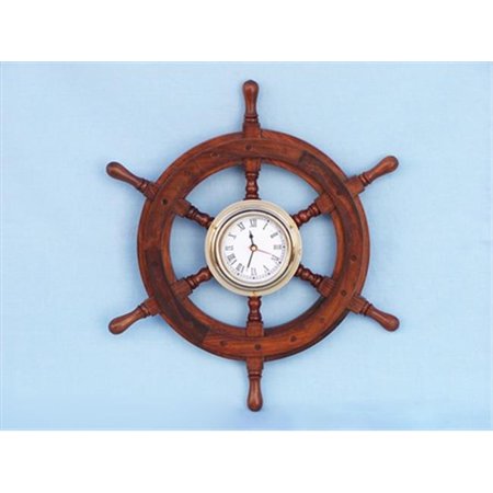 Deluxe Class Wood And Brass Ship Wheel Clock 12 in. Ship Wheels Decorative Accent