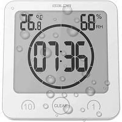 Depato LCD Digital Shower Clock, Bathroom Clock Waterproof Shower Clock Timer Temperature Humidity Wall Shower Clock Kitchen Timer (White)