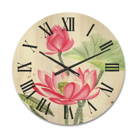 Designart 'Ancient Pink Lotus Flower' Traditional Wood Wall Clock