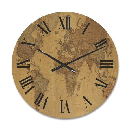 Designart 'Ancient World Map III' Vintage Wood Wall Clock