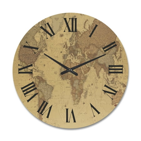 Designart 'Ancient World Map III' Vintage Wood Wall Clock