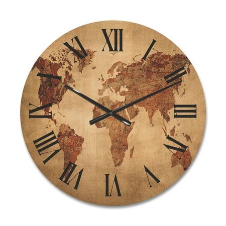 Designart 'Ancient World Map VII' Vintage Wood Wall Clock