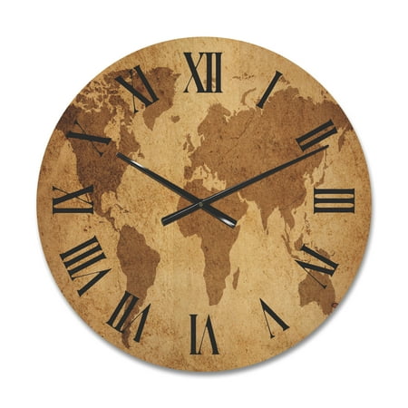 Designart 'Ancient World Map V' Vintage Wood Wall Clock