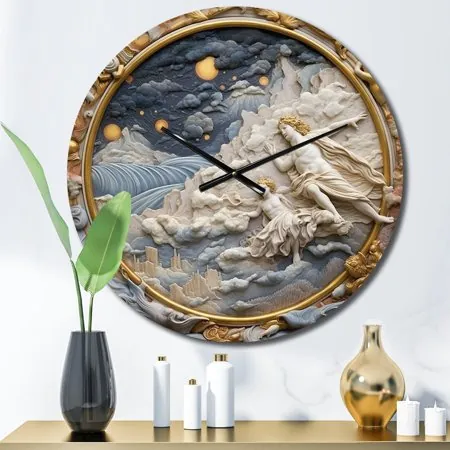 Designart Astrology Nebula Marble in Cream III Abstract Shapes Oversized Wall Clock