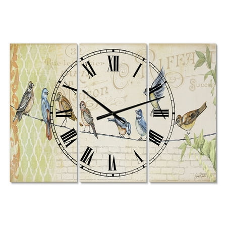 Designart 'Birds Gathered On Wire Paris III' Oversized Cottage Wall Clock