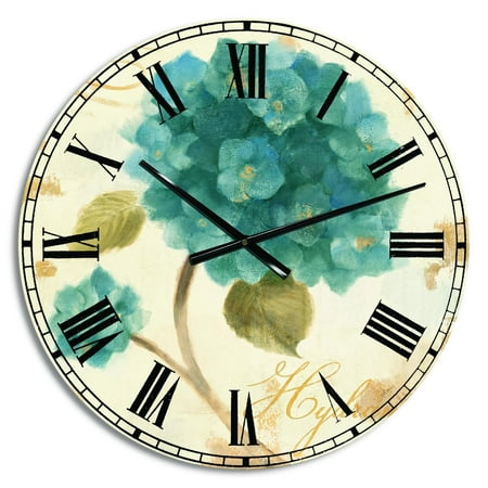 Designart 'Blue Cottage Flower Hydrangea II' Farmhouse wall clock