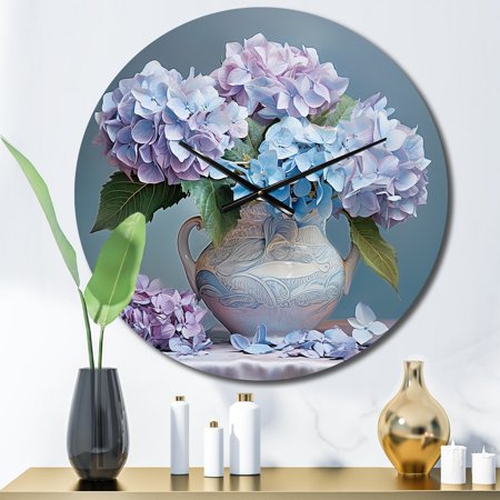 Designart Blue Purple Hydrangea Graceful euphony I Floral Oversized Wall Clock