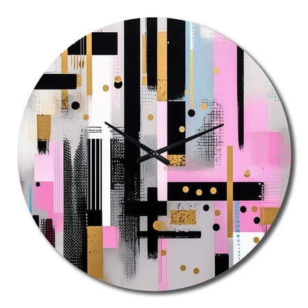 Designart Bold Stripes Pink Gold Elegance Cubism Oversized Wall Clock