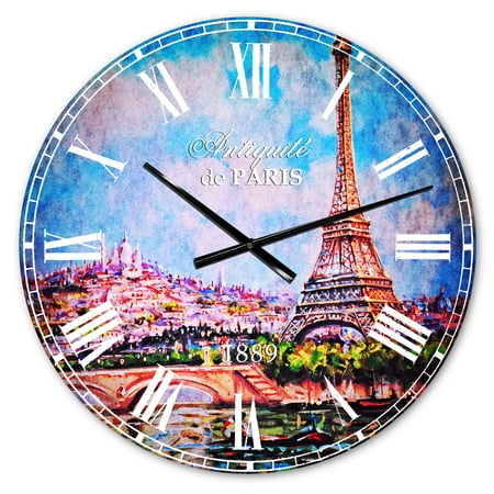 Designart 'Colorful Eiffel and Sacre Coeur' French Country wall clock