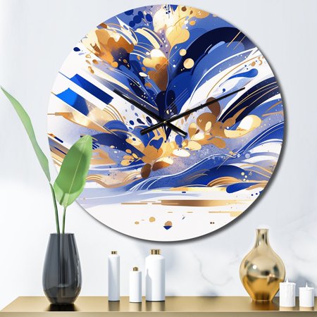 Designart Cubist Kaleidoscope in Blue and White I Cubism Oversized Wall Clock