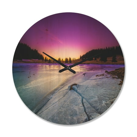 Designart 'Dawn over Frozen Lake ' Modern Wood Wall Clock