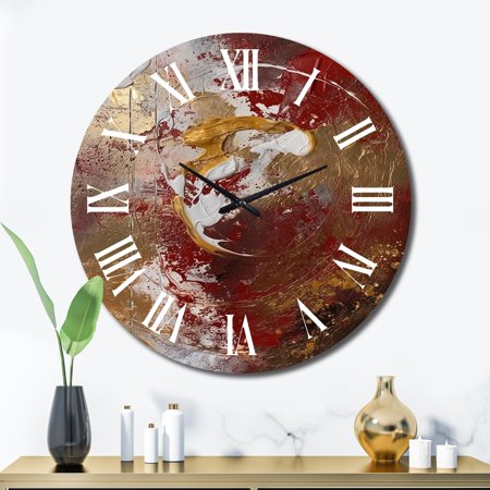 DESIGN ART Designart Ancient Italian Revelations In Gold And Red V Abstract Painting Oversized Wall Clock 36 In. Wide x 36 In. High